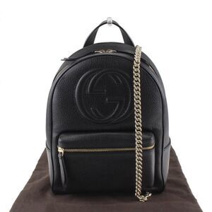 Gucci Soho Interlocking Chain Shoulder Leather Black GG Rucksack Bag Backpack